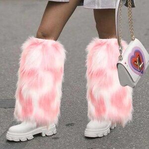 Furry Knitted Long Footless Cuffs in Pink